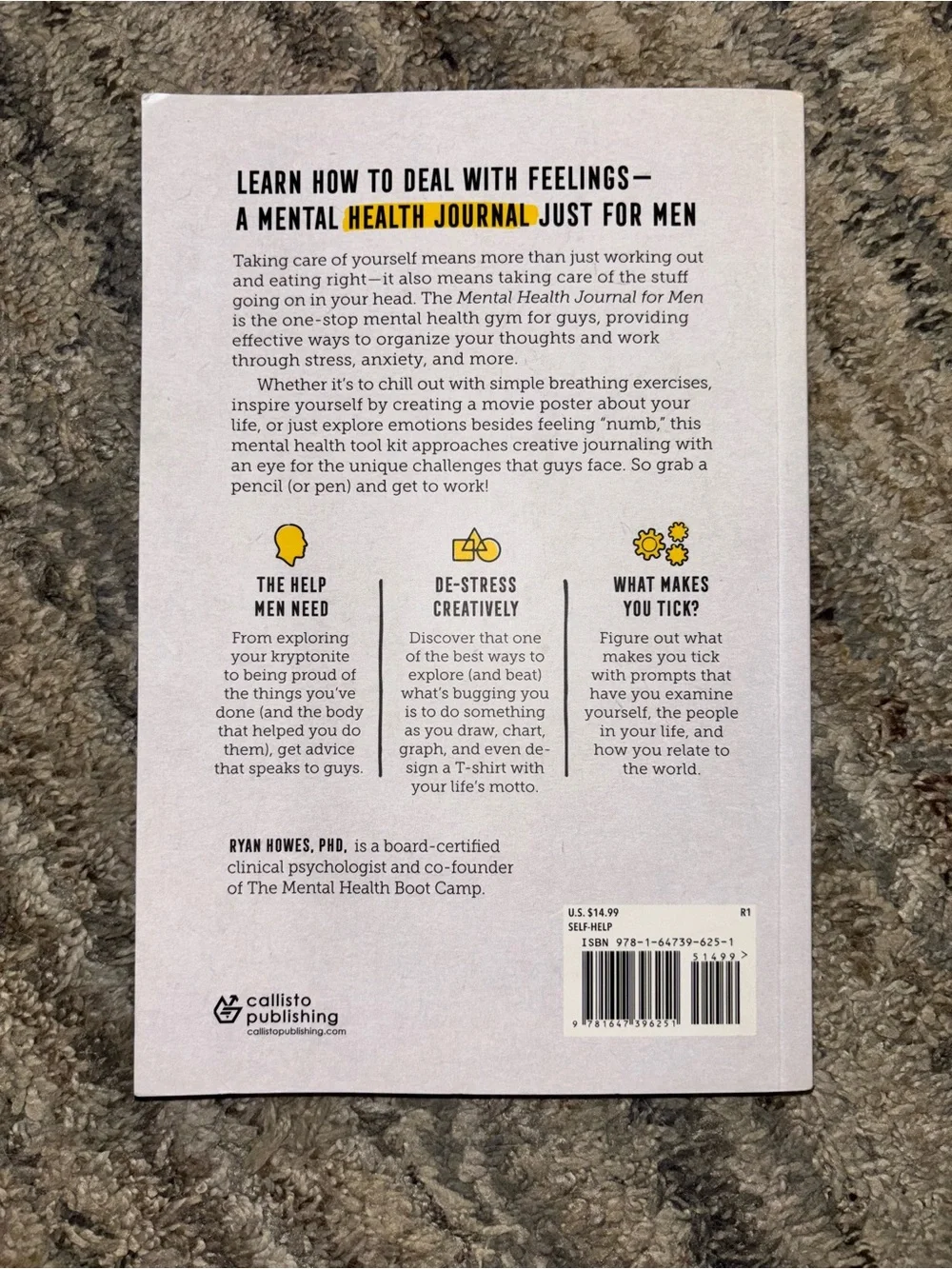 Mental Health Journal for Men - White Cover with Yellow Accent